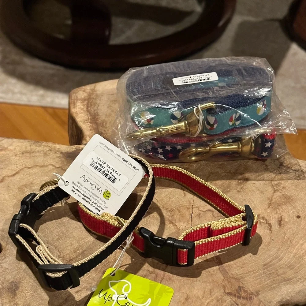 UP COUNTRY dogs Green Market Bamboo Collection Two Collars and Two Leashes